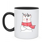 Чашка с новогодним белым медведем в шарфе
