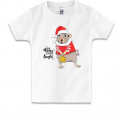 Детская футболка с надписью "Be merry and bright" и крысой