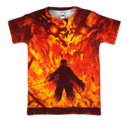 3D футболка Ренгоку Кеджуро в пламени - Клинок, рассекающий демонов