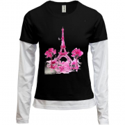 Лонгслив комби с Парижем в розовых тонах