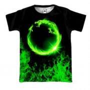 3D футболка Зеленый огненный дракон кольцом