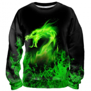 3D свитшот Зеленый огненный дракон