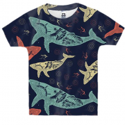 Детская 3D футболка с разноцветными китами