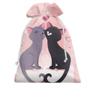 Подарунковий мішечок з закоханими сірим і чорним котом