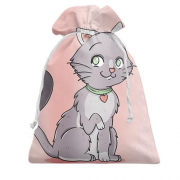 Подарочный мешочек с серым влюбленным котом
