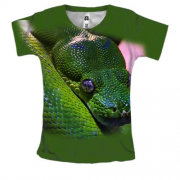 Женская 3D футболка с зеленой змеей рептилией
