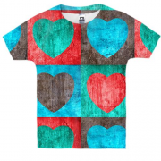 Детская 3D футболка с сердечками в квадратах