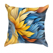 3D подушка з жовто-синім пір'ям (абстракція)