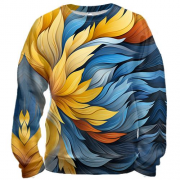 3D свитшот с желто-синими перьями (абстракция)