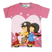 3D футболка с влюбленной парой на мопеде