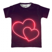 3D футболка с двумя неоновыми сердечками