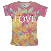 Женская 3D футболка с надписью "Love" и цветами
