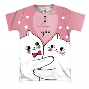 3D футболка с влюбленными белыми котами