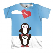 3D футболка с влюбленными пингвинами