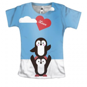 Женская 3D футболка с влюбленными пингвинами