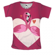Женская 3D футболка с влюбленными фламинго