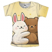 Женская 3D футболка с влюбленными мишкой и зайцем
