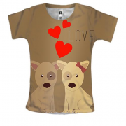Женская 3D футболка с влюбленными собаками