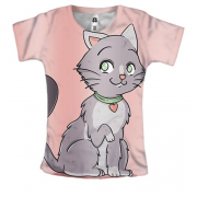 Женская 3D футболка с серым влюбленным котом