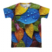 3D футболка с разноцветными мокрыми листьями