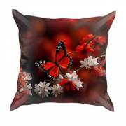 3D подушка с бело-красными цветами и бабочкой