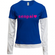 Комбинированный лонгслив с надписью "Senpai"