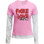Комбинированный лонгслив с надписью "Fake love"