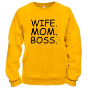 Свитшот с надписью "Wife. Mom. Boss."