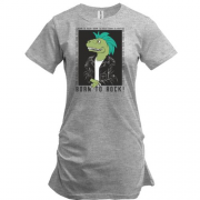 Подовжена футболка з написом "Born to rock" і динозавром