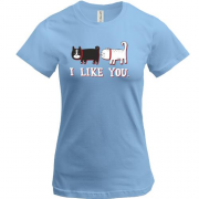 Футболка з котами і написом "i like you"