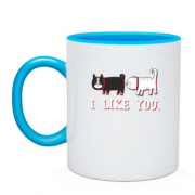 Чашка с котами и надписью "i like you"
