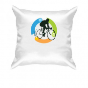 Подушка з велосипедистом і частинками
