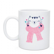 Чашка з котом в рожевому шарфі