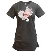 Подовжена футболка з написом "Love you" рожевим серцем