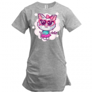 Подовжена футболка з кішкою в окулярах