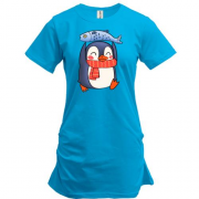 Подовжена футболка з пінгвіном і рибкою