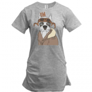 Подовжена футболка з собакою в кітелі і окулярах