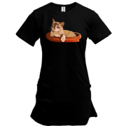 Подовжена футболка Задоволений кіт в горщику