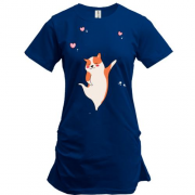 Подовжена футболка Cat with hearts