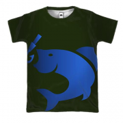 3D футболка с синей рыбой на крючке