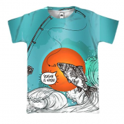 3D футболка з написом "Сезон риболовлі відкритий"