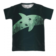 3D футболка в зеленым дельфином
