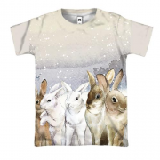 3D футболка с зайцами в лесу