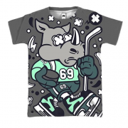 3D футболка с носорогом хоккеистом