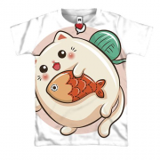 3D футболка с котиком и рыбкой