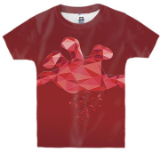 Детская 3D футболка с полигональной красной рукой