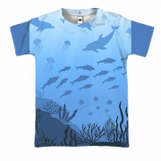 3D футболка с дельфинами под водой