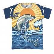 3D футболка с дельфином в океане на закате