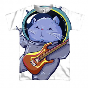 3D футболка с котом астронавтом и гитарой