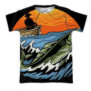 3D футболка с рыбалкой на рассвете
